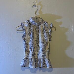 Japna Women's Ruffled Sleeveless Blouse - Blue and White Pattern